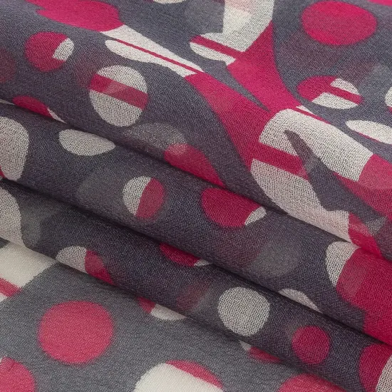 1 Yard Fuchsia Gray White Circles Stripes Silk Chiffon Fabric 44 Inch Width {3}