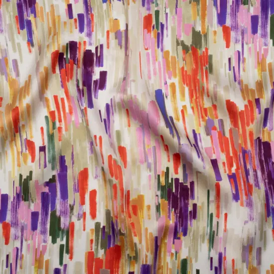 1 Yard Silk Charmeuse 16MM Plum Purple, Green & Scarlet Painted Striations Italian 53" Inches Wide {1}