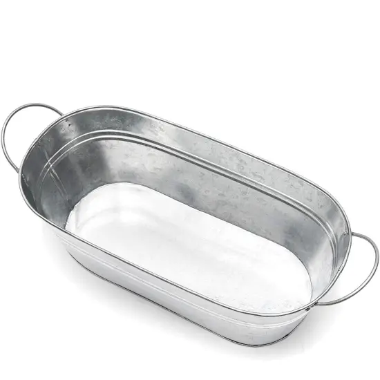 Galvanized Metal Oval Planter with Handles for Decor (11.8 x 5.5 x 4 in, 3 Pack) Silver {4}