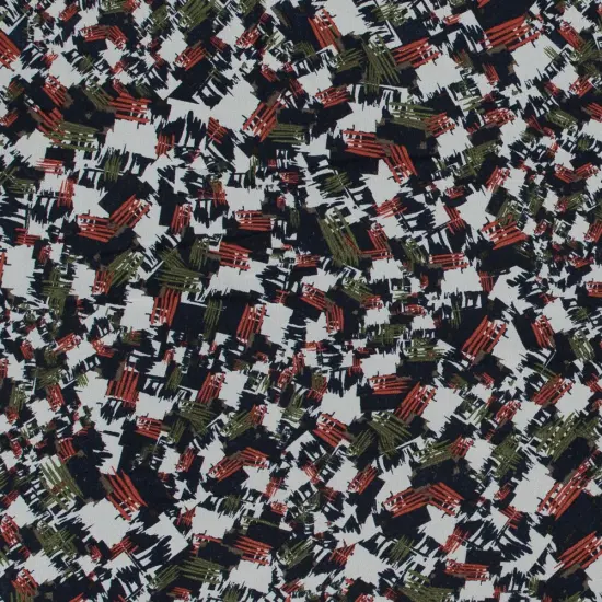 1 Yard Navy Burnt Orange Green Abstract Silk Chiffon Jason Wu, 45 Inches Wide {1}