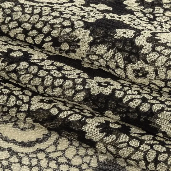 1 Yard Pewter Bone White Abstract Floral Crinkled Silk Chiffon Fabric 44 Inch Width {3}