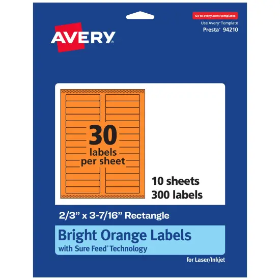 Avery Bright Orange Paper Labels, 2/3" x 3-7/16" Rectangle {7}