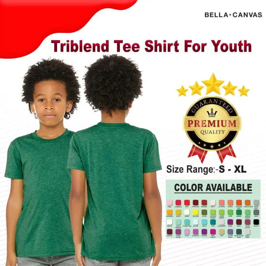 BELLA + CANVAS&reg; Triblend Crew Neck Short Sleeve Tee Shirt For Youth - 3413Y Solid navy triblend {3}