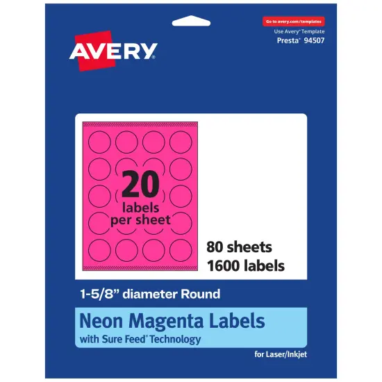 Avery Neon Magenta Paper Labels, 1-5/8" Diameter Round {1}