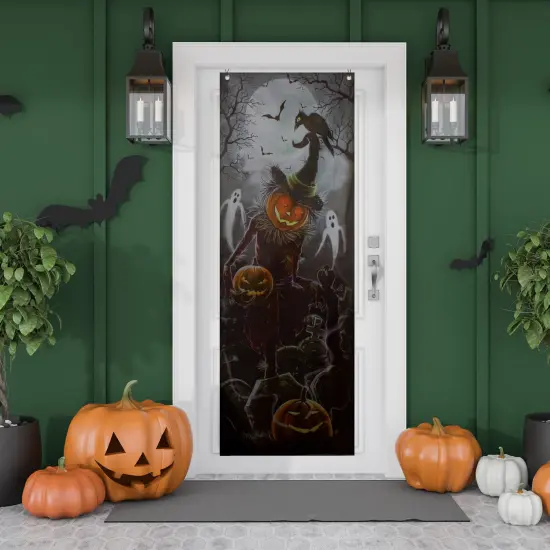 Northlight Jack O' Lantern in Graveyard Halloween Door Decoration - 70.75" Black {5}