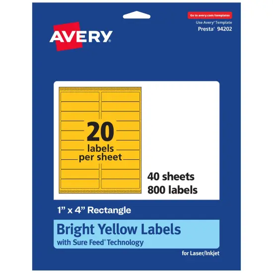 Avery Bright Yellow Paper Labels, 1" x 4" Rectangle {1}
