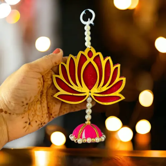 10 Ct. Lotus Hangings for Home Decor, Lotus Backdrop Hanging, Lotus Cutout, Pooja Decor, Diwali Decoration, Wedding, Diwali Decor, Wall Decor, Magenta {1}