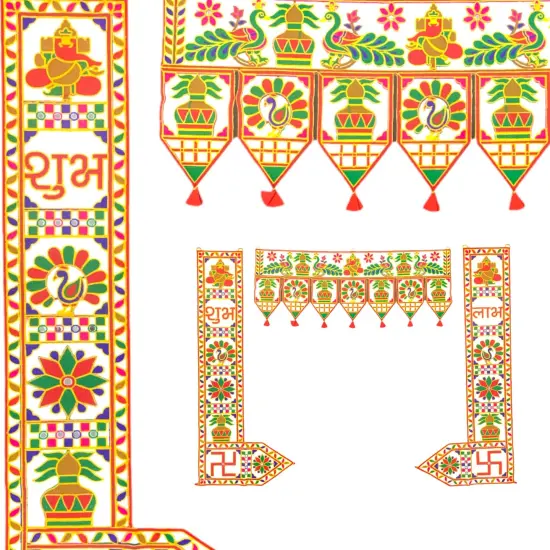 3 Pcs Indian Fabric Door Toran 39 Inch Peacock Shubh Labh Bhandarwal Hanging Valance Traditional Wall Decorative for Window Home Temple Decor Wedding Diwali Navratri Puja Housewarming Decor {2}