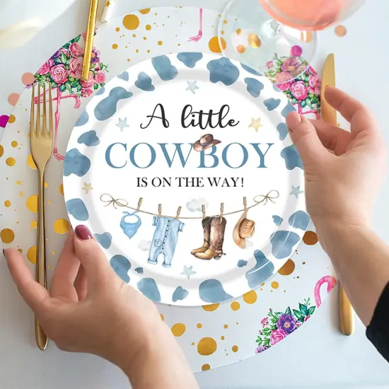 142pcs Cowboy Baby Shower Decorations Western Baby Boy Plate {3}