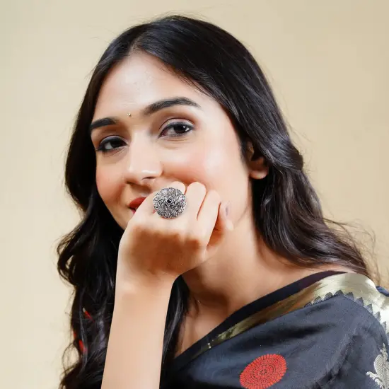 Classic Ring with Oxidised Plating Women Rings Open Wrap Finger Rings Adjustable Indian Bollywood Jewelry Antique Vintage Knuckle Boho Jewelry for Women RUBY {4}