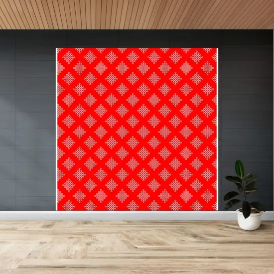 Kolam Rangoli Backdrop Indian Traditional Cloth Backdrop Photo Decor Banner Pooja Room Decor Decorative Cloth Dot Kolam Backdrop for Diwali Ganesha Puja Wedding Housewarming Gift Red {2}