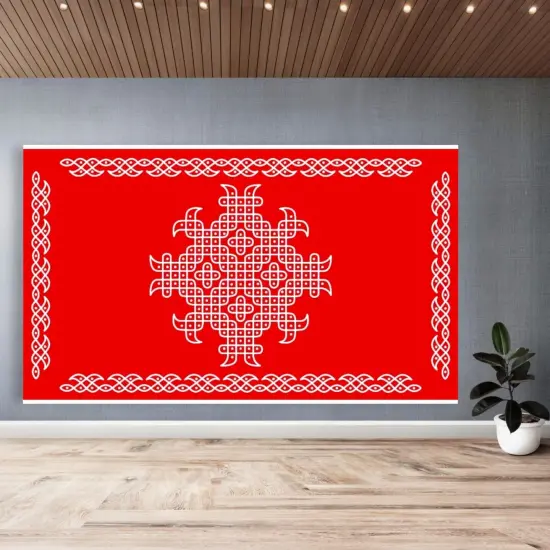 Indian Traditional Kolam Rangoli Cloth Backdrop Photo Decor Banner Pooja Room Decor Dot Kolam Backdrop for Diwali Ganesha Puja Wedding Housewarming Gift Green {5}