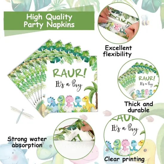 100Pcs Dinosaur Baby Shower Party Decorations for Boy Dino Paper Plates,Serves 25 {2}