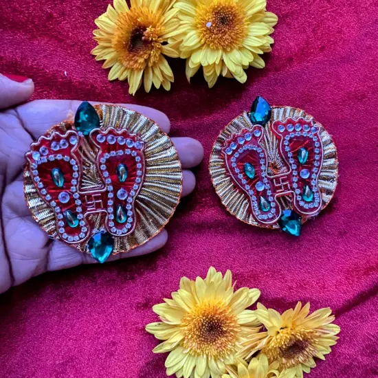 Acrylic Lakshmi Charan Paduka Feet 2 Pairs Laxmi Padhuka Good Luck Footsteps Shubh Labh Rangoli Sticker for Door Entrance Home Temple Diwali Decoration Indian Traditional Vara Lakshmi Pagla {2}