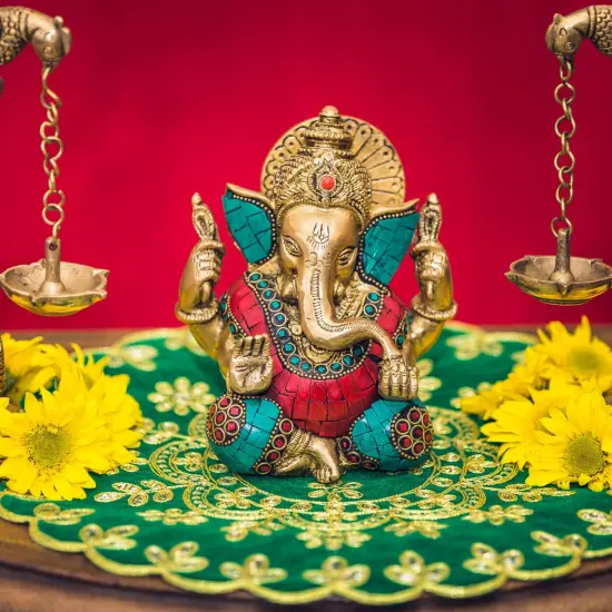 Brass Ganesha Statue Idol Showpiece Ganpati Figurine God of Luck and Success Home Decoration Elephant God Return Gifts for Housewarming Pooja Diwali Decoration {1}