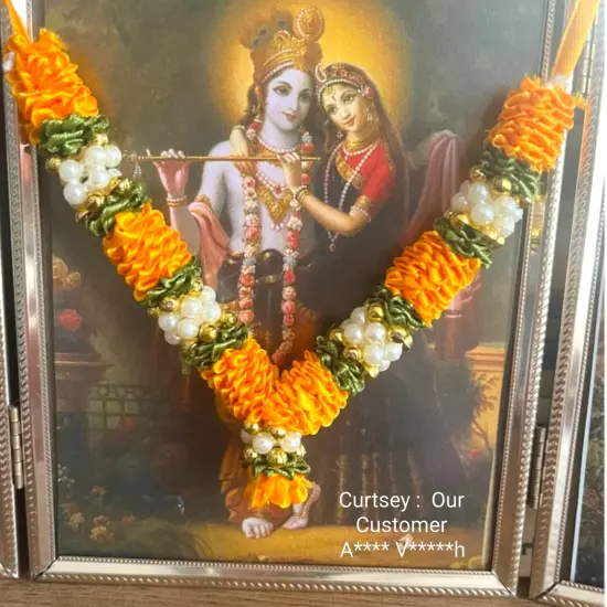 Set of 4 Mini Idol Mala 4.5 Inches God Goddess Haar Mala Makhmali Bhagwan Haar Idol Diwali Pooja Item Garland for Photo Frame God Shringar Reusable Mala {5}