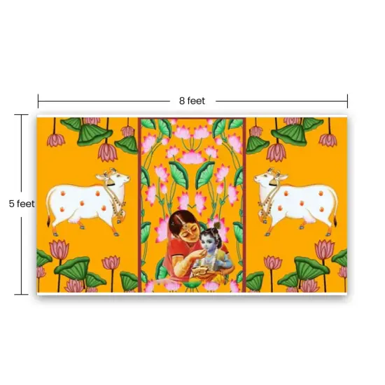 Annaprasana Backdrop Indian Traditional Cloth 5x8 Feet Backdrop Baby Shower Decor Indian Pooja Wall Decor Indian Wall Art Photo Decor Banner Decorative Pooja Cloth Seemantham Favor {4}