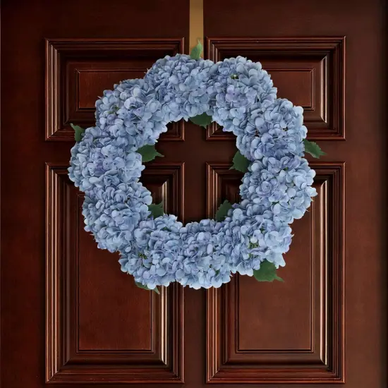 2-Pack: 24" Blue Hydrangea Wreath with Grapevine Ring by Floral Home&reg; {3}