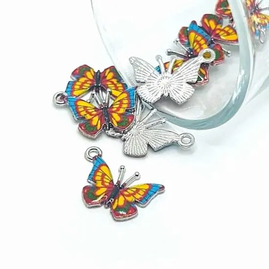 1, 4, 20 or 50 Pieces: Small Red and Yellow Enamel Butterfly Charms {1}