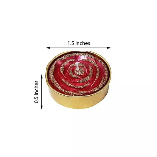 2 Red Gold Glitter Unscented Rose Tealight Candles Wedding Centerpieces {5}