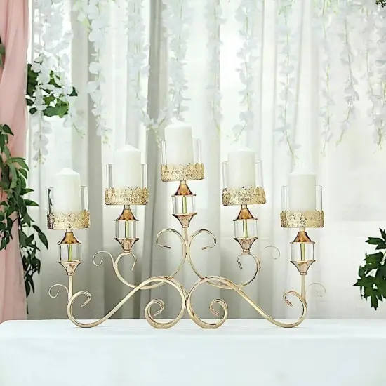 18" tall Candelabra Hurricane Candle Holder for 5 Candles Wedding Centerpiece {4}