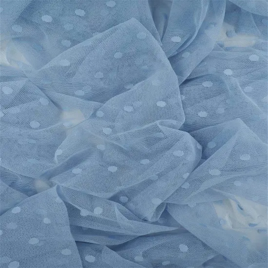 1 Yard Polka Dot Lace Mesh Solid Fabric, 58/60&Prime; Wide Nylon Spandex Blend BLUE {2}