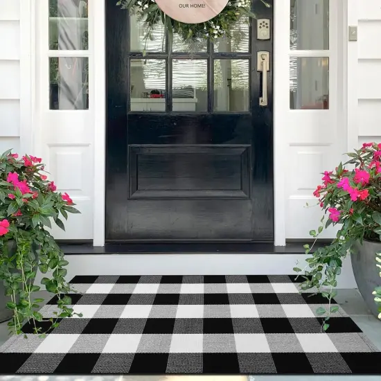 Cotton Buffalo Plaid Check Doormat - 27.5 x 43 Inches (Black and White) {1}