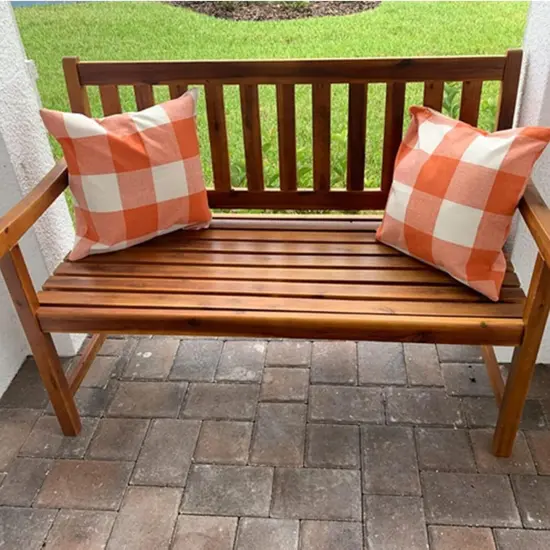 Set of 2 Fall Throw Pillow Covers - Orange & White Plaids (18"x18") {3}