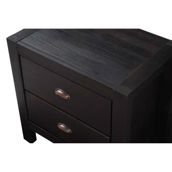 Farmhouse Style Solid Pine Wood 2-Drawer Nightstand Bedside Table Black {2}
