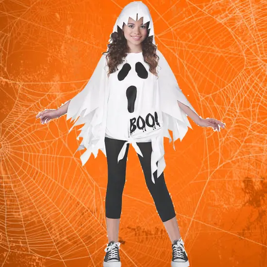Ghost Child Halloween Poncho Costume with Printed Design {3}