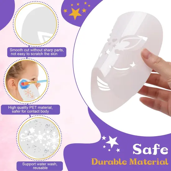 34+28Pcs Face Paint Stencils Kit,34 Pcs Plastic Facial Painting Stencils Reusable {2}