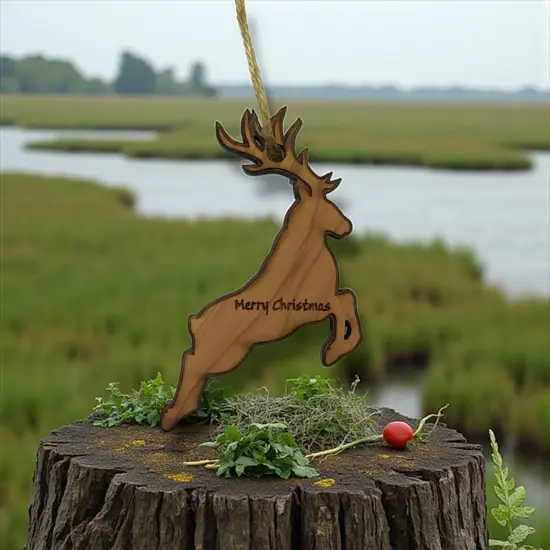 Reindeer Merry Christmas - Cedar Ornament {6}