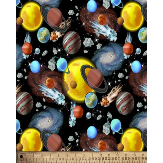 Solar System Outer Space Cotton Fabric | By the Yard | Sewing and Crafting | 44 inches wide {1}