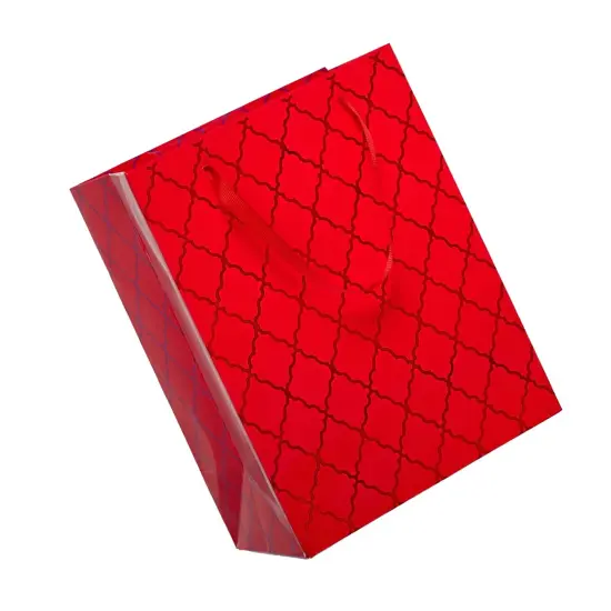 Red & Silver Diamond Grid Euro Tote 10.25" x 4.75" x 12.625" Stylish {3}