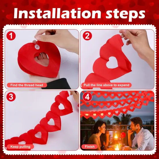 Tlswshsy 10Pcs Valentines Day Heart Garland Banner, 100Ft Pre-Strung Red Heart Paper Garland, Heart Shape Hanging Paper Decoration for Valentines Engagement Wedding Party Anniversary Birthday Supply {4}