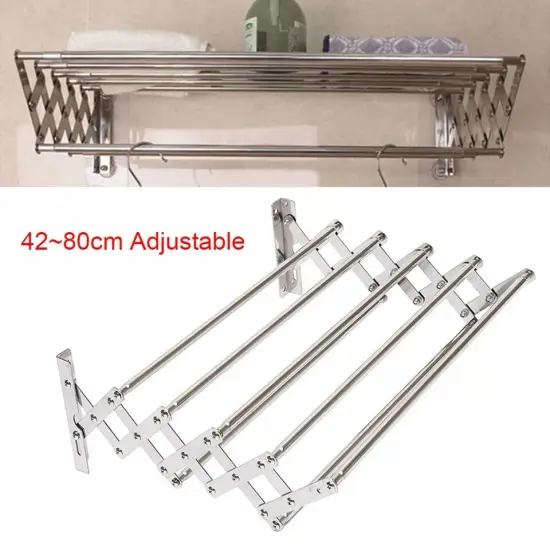 Stainless Steel Wall Mount Retractable Towel Rack Holder Bath Storage Organizer {3}