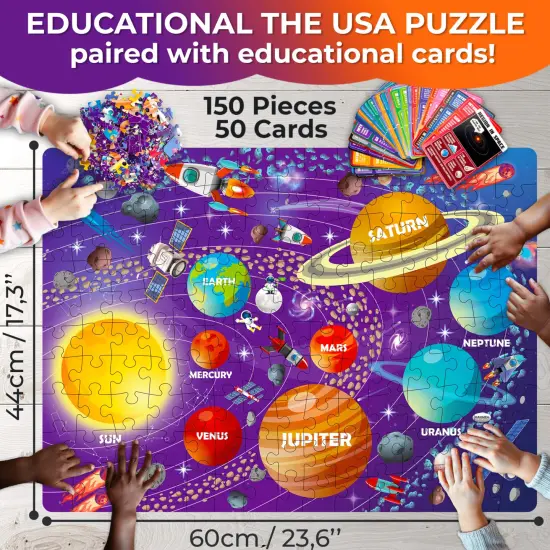 QUOKKA Puzzles for Kids Ages 8-10 - 150 Pcs Jigsaw Puzzles for 6-8 Year Olds - 400+ Facts on 50 Double-Sided Flashcards | Learn Space | Education Activity Gift - Shaped Puzzles for Toddlers 4-6 {2}