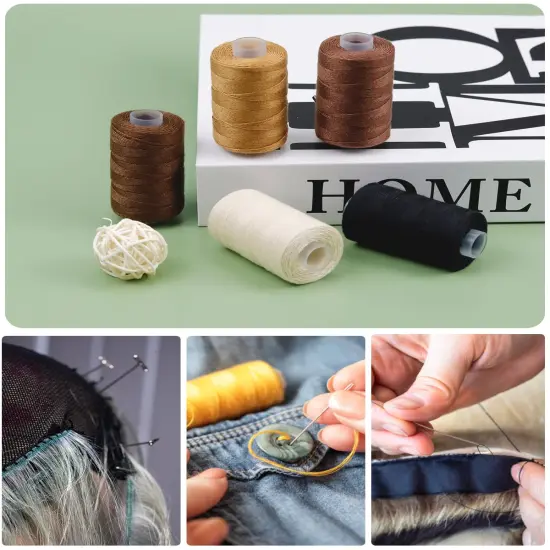 5 Rolls Hair Extension Thread Sewing Threads Hair Weave Threads with 30 Pieces T/C/J/I Needles Using for Hand Sewing,Hair Extensions,Wig Making Hair Extensions Modelling Crafts CJ {3}