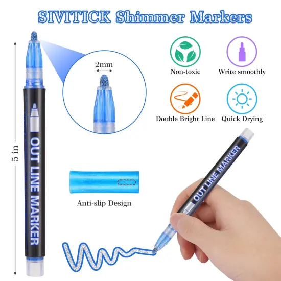 12 Colors Shimmer Outline Markers for Scrapbook, Markers Set for 10 12 Year Old Girls, Glitter Makers Teen Girl Trendy Stuff Kids Makers for Art and Crafts School Supplies Drawing Kits {6}