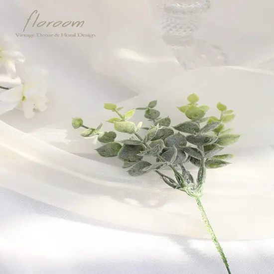 Artificial Flocked Eucalyptus Stems Faux Greenery Spray, 18pcs Best Filler Fake Plants for DIY Wedding Bouquet Centerpieces Arrangement {4}