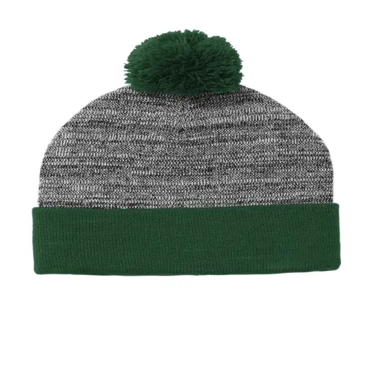 Sport-Tek &reg; Heather Pom Pom Beanie True Navy/Gr Heather {4}