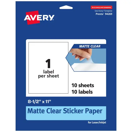 Avery Matte Clear Sticker Paper,8-1/2" x 11" Rectangle {1}