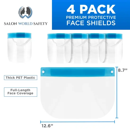 Face Shields (Pack of 4) - Ultra Clear Protective Full Face Shields to Protect Eyes, Nose and Mouth - Anti-Fog PET Plastic, Elastic Headband {2}