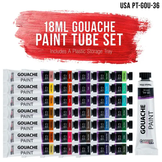 Professional 36 Color Set of Gouache Paint in Large 18ml Tubes - Bonus Color Mixing Wheel {2}