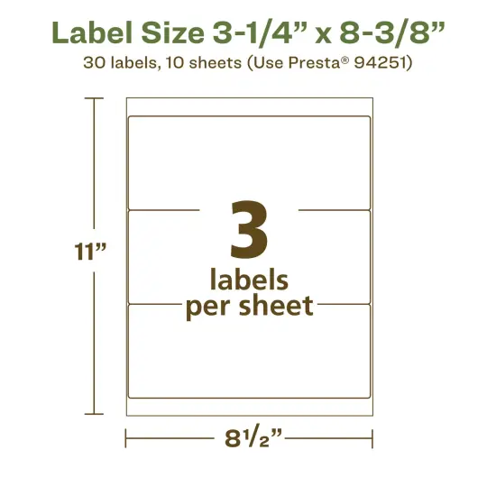 Avery Recycled Matte White Labels,3-1/4" x 8-3/8" Rectangle {5}