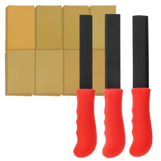 Dura-Gold Set of 3 Contour Hand Sanding File Block Sticks with 40 Sheet Hook & Loop Sandpaper Kit - 3 Different Convex Radius Profile Shapes, Teardrop {1}