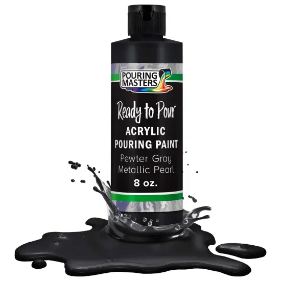 Pouring Masters Pewter Gray Bark Metallic Pearl Ready to Pour Acrylic Pouring Paint - Premium 8-Ounce Pre-Mixed Fluid Acrylic Paint - Fluid Art Supplies for Canvas, Wood, Paper, Tile & Rocks {1}