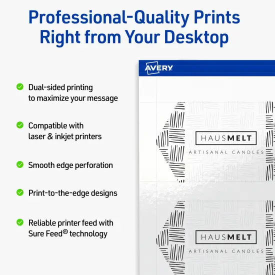 Avery Printable Geo Business Cards, Sure Feed Technology, 2" x 3-1/2", Glossy White Cardstock, Print-to-The-Edge, Laser/Inkjet Printable, 80 Total {2}
