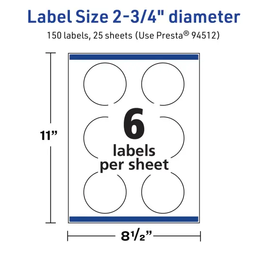 Avery TrueBlock Matte White Paper Labels,2-3/4" diameter Round {5}