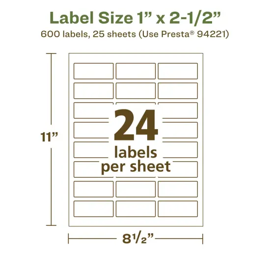 Avery Recycled Matte White Labels,1" x 2-1/2" Rectangle {5}